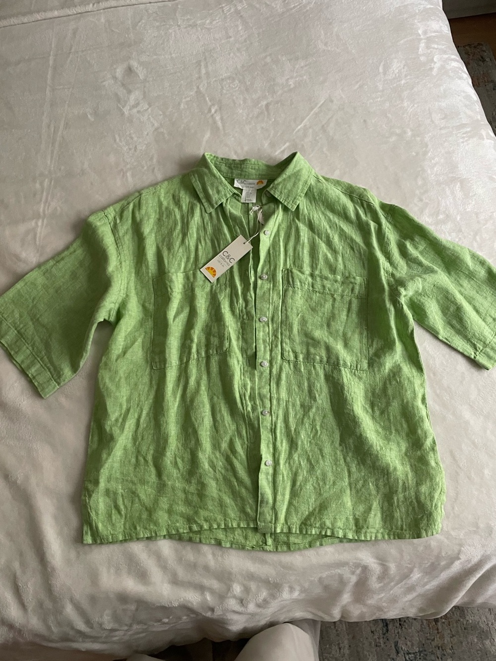 Oversized Linen Button-Up Shirt - beautiful Light Green color